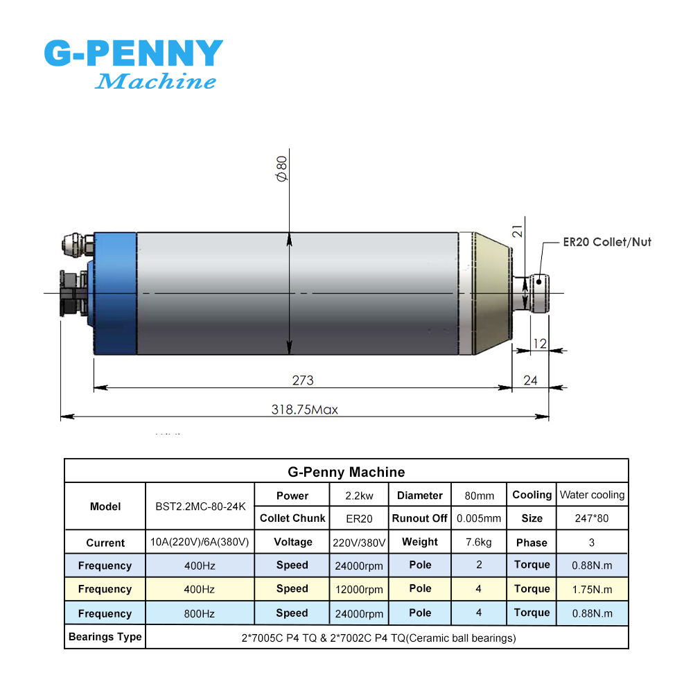 G-Penny 2.2kW Water Cooled Met - 2.2Kw Water Cooled Spindle Kit Vfd 评论和价格